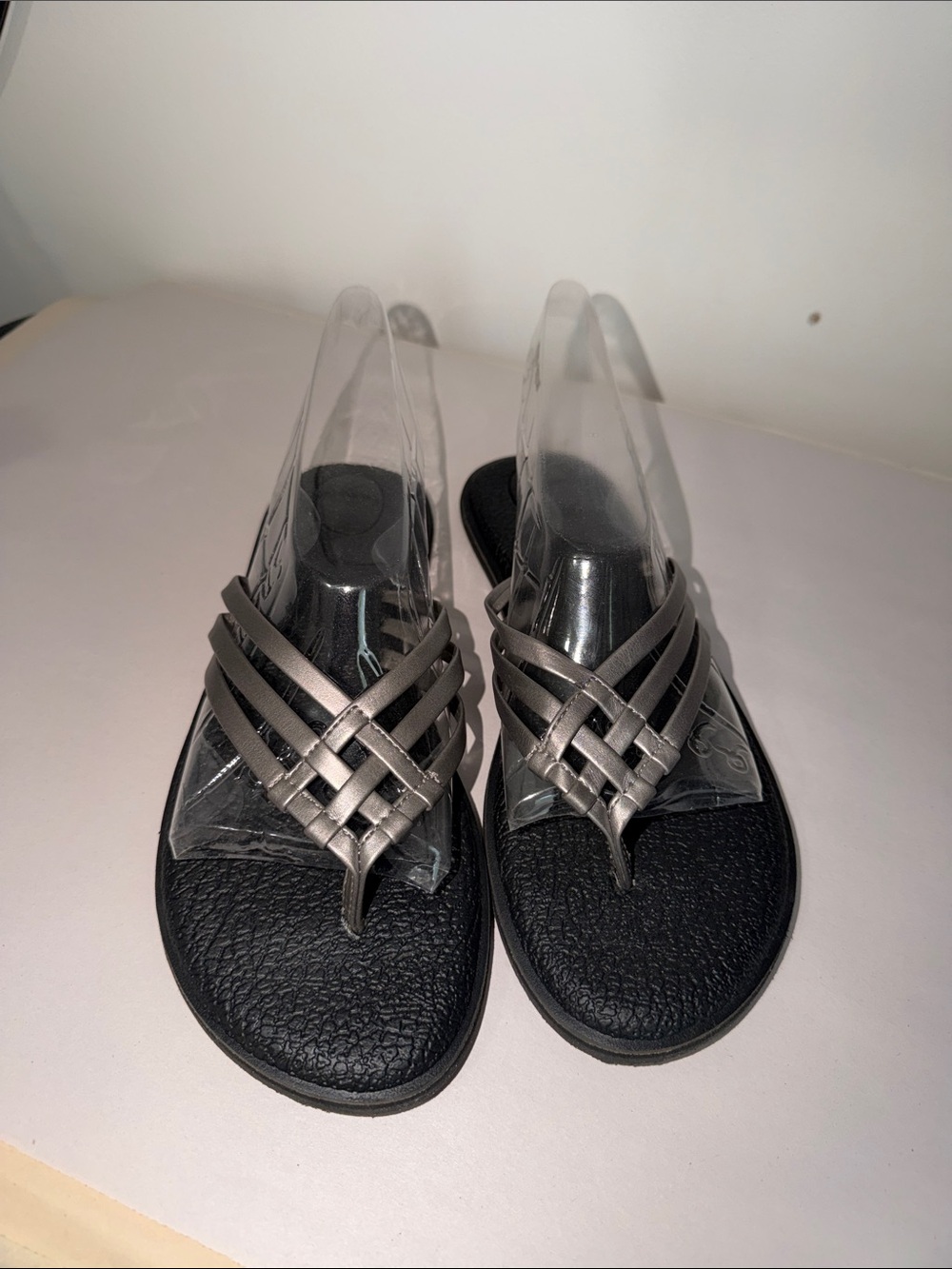 Sanuk Women's Metallic Pewter Woven Thong Sandals